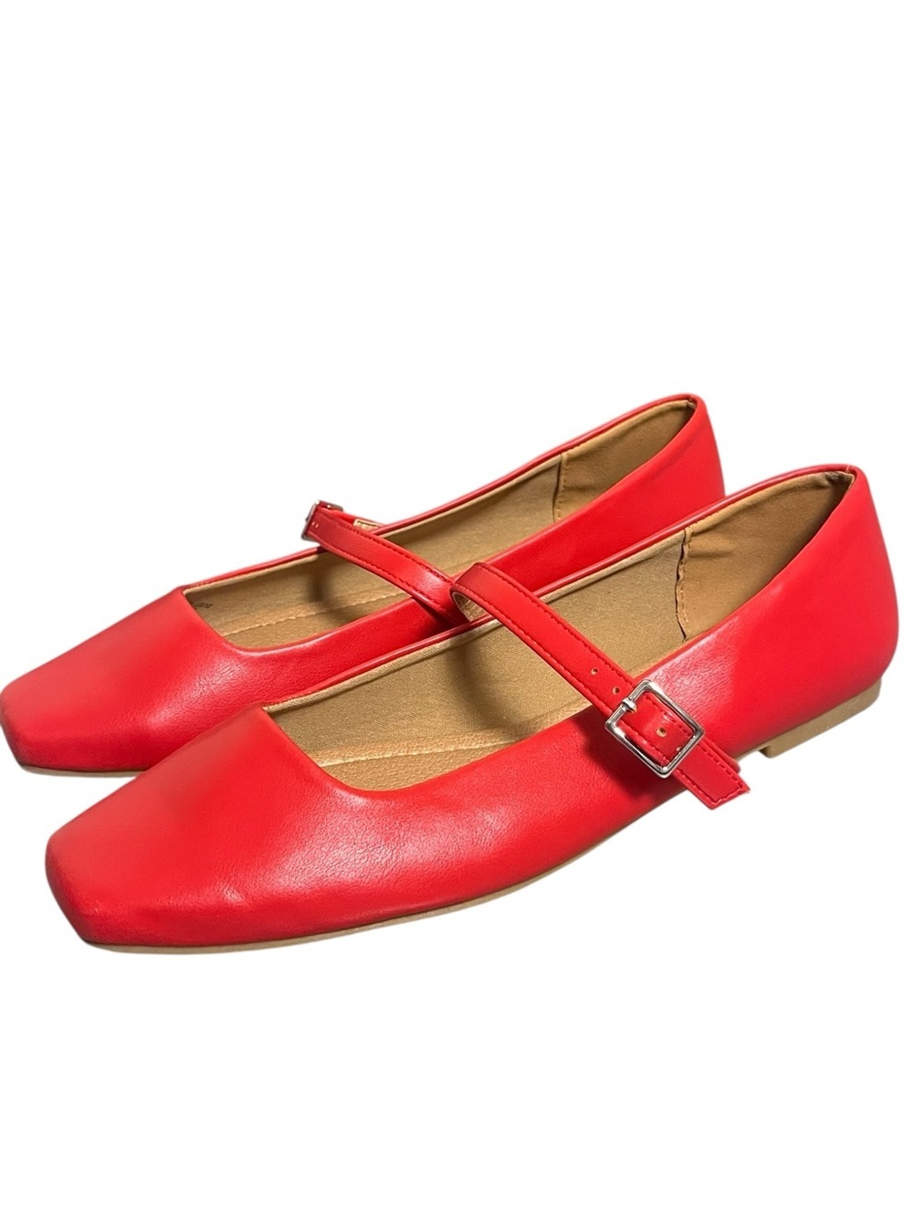 Mary Jane Ballet Flats Red ASOS Design Lottie Faux Leather Square Toe — 10 - Picture 2 of 11
